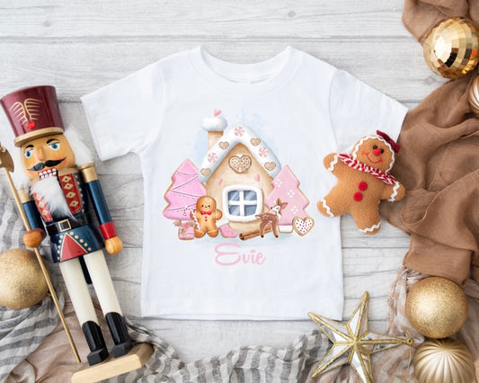 Christmas Pink Gingerbread Cottage T-Shirt