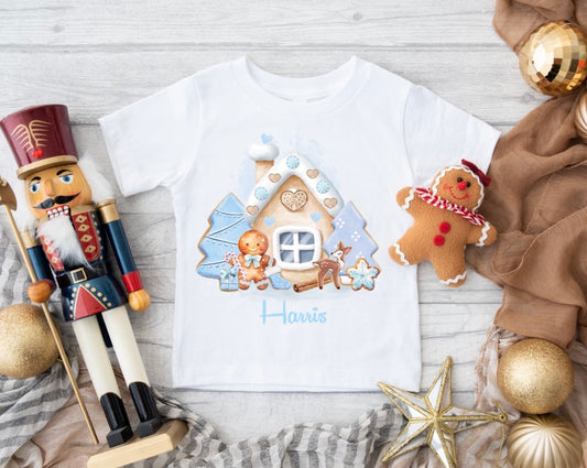 Christmas Blue Gingerbread Cottage T-Shirt