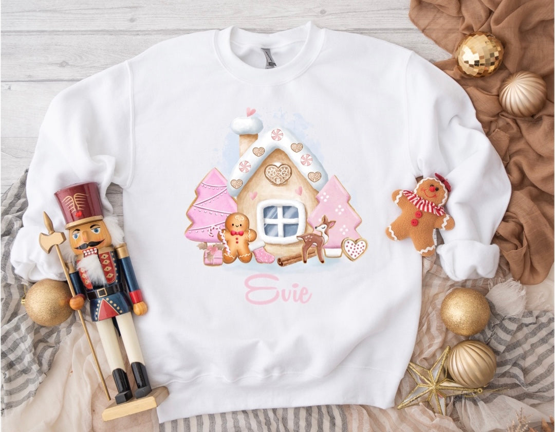 Christmas Pink Gingerbread Cottage Sweatshirt