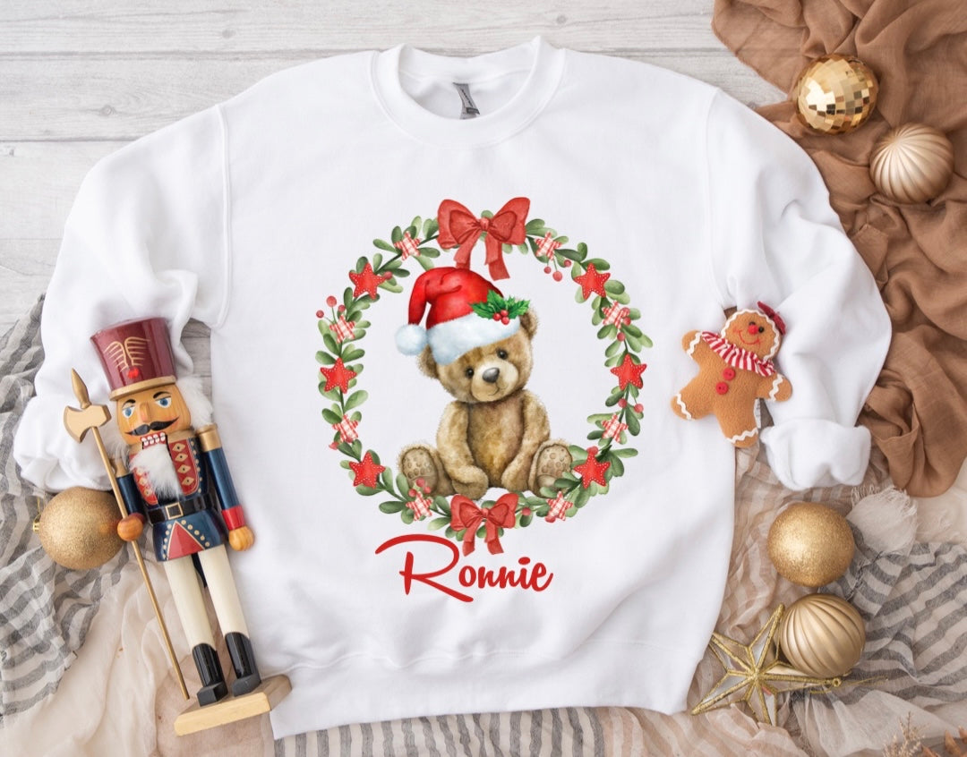 Christmas Red Bear Wreath Sweatshirt