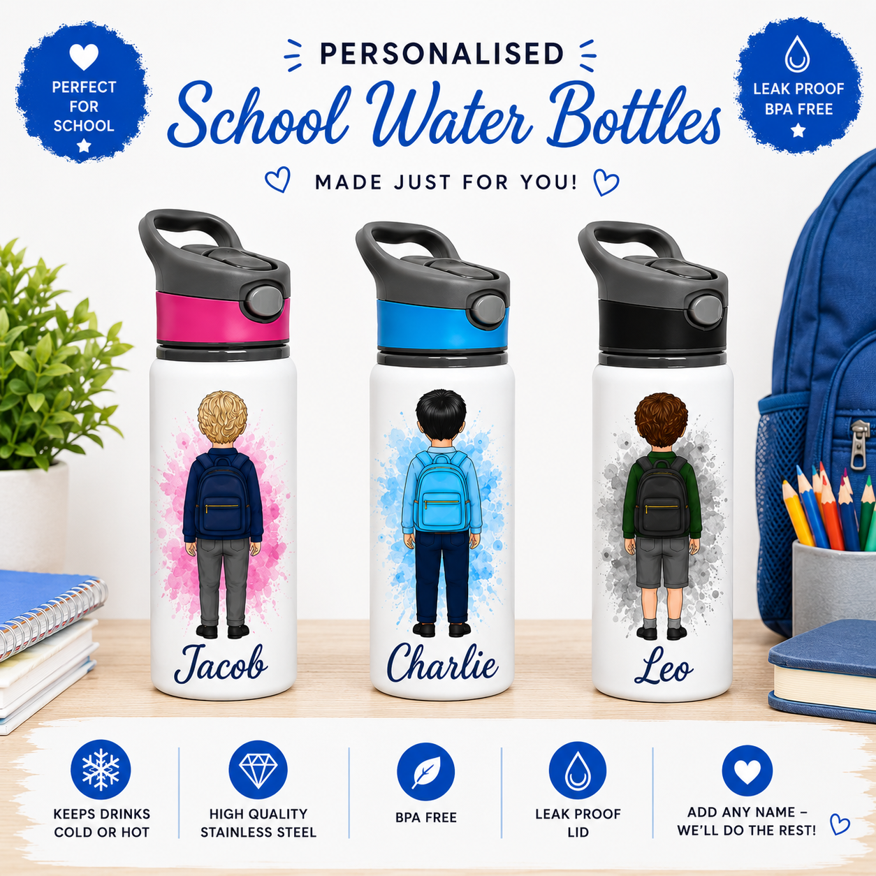 Personalised Boys Water Bottle