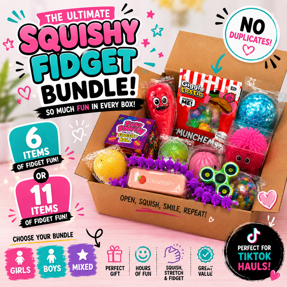 6-Piece or 11-Piece Fidget Squishy Mystery Bundle - Me And You You And Me Co 