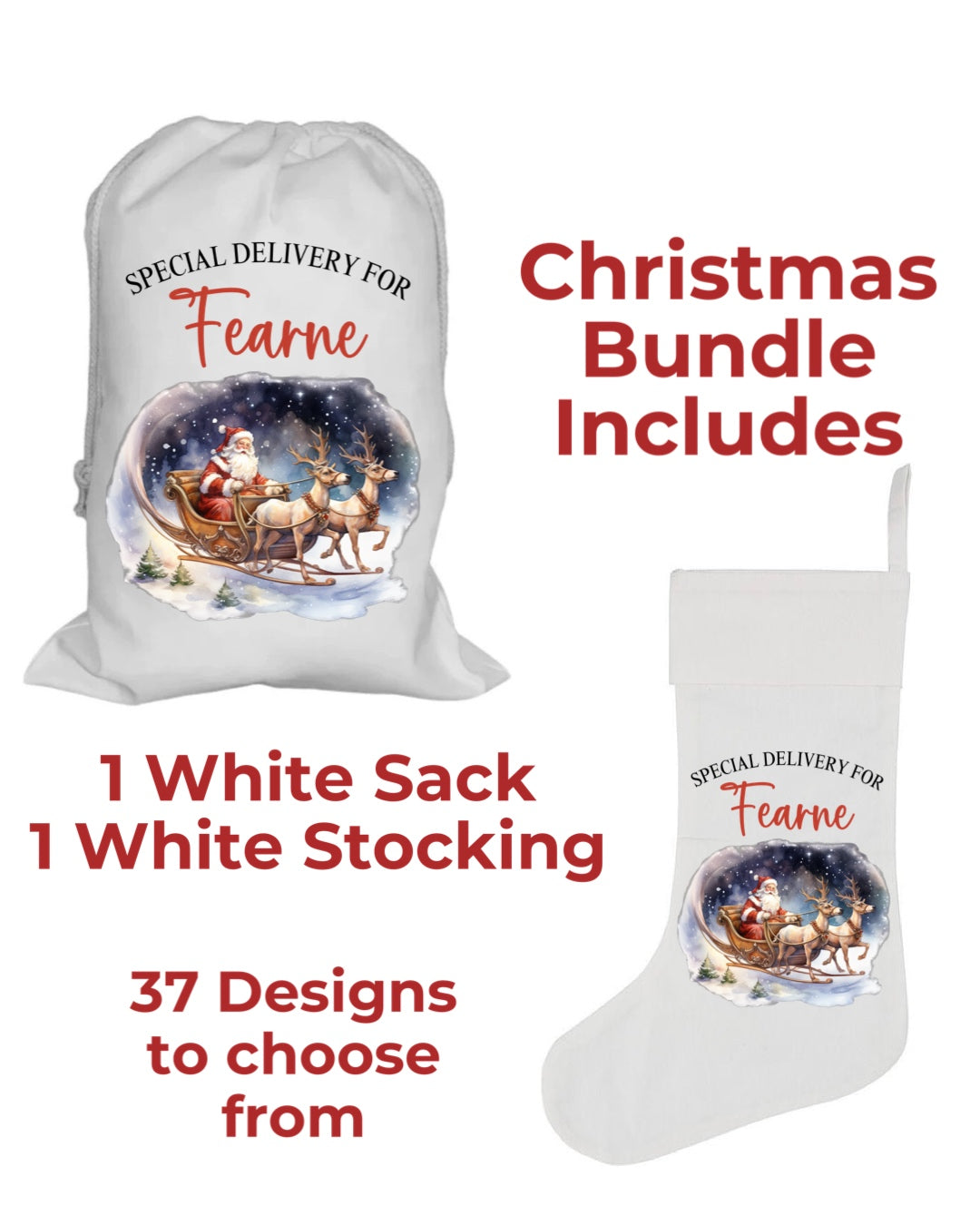 Christmas Bundle 1 - 1 White 70cm Sack & 1 White Stocking