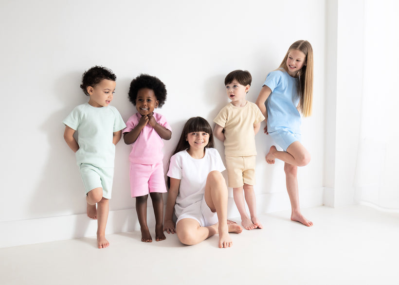 Embroidered Ribbed Children’s Short Sleeve Cotton Sets