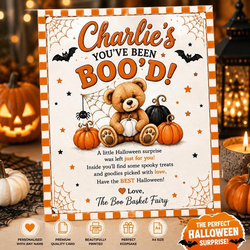 Personalised Halloween Boo Box Letter Certificate - Black and Orange Bear Design for Spooky Treats and Goodies - Me And You You And Me Co 