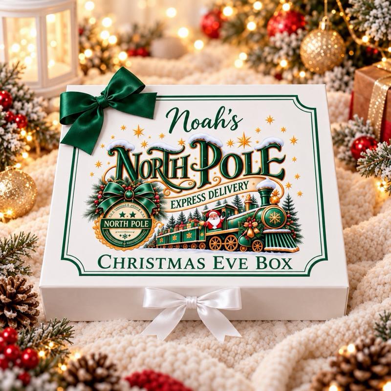 Personalised Christmas North Pole Snow Luxury Magnetic Ribbon Gift box - medium and large sizes - 4 designs to choose from - Me And You You And Me Co 