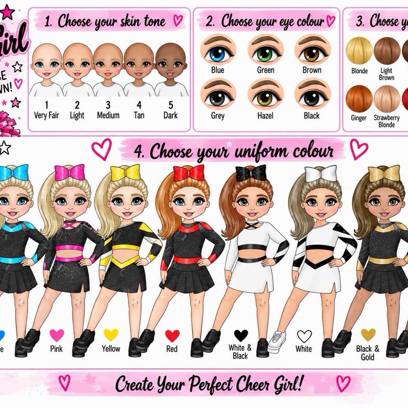 Personalised Cheer Drawstring Bag - Choose leotard colour, skin tone, hair and eye colour - Me And You You And Me Co 
