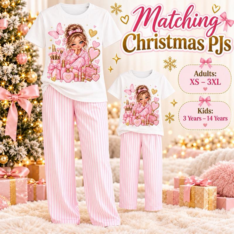 Matching Christmas PJs Make Up Adults XS-3XL Kids 3-14 Years Pink Striped Set with Bag - Me And You You And Me Co 