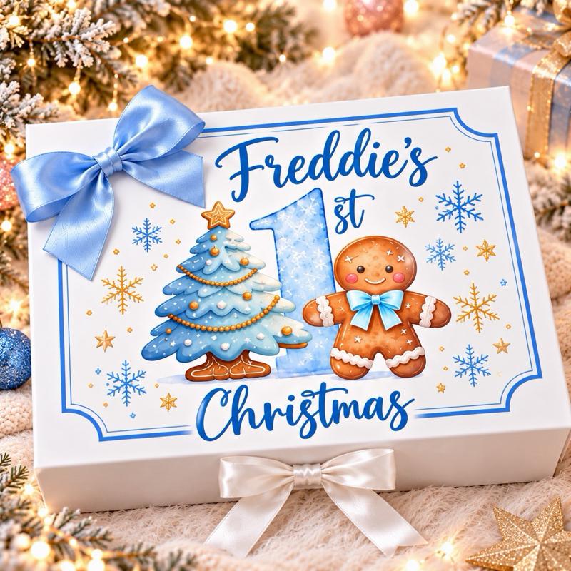 Personalised First Christmas Gingerbread Luxury Magnetic Ribbon Gift box - medium and large sizes - 2 designs to choose from - Me And You You And Me Co 