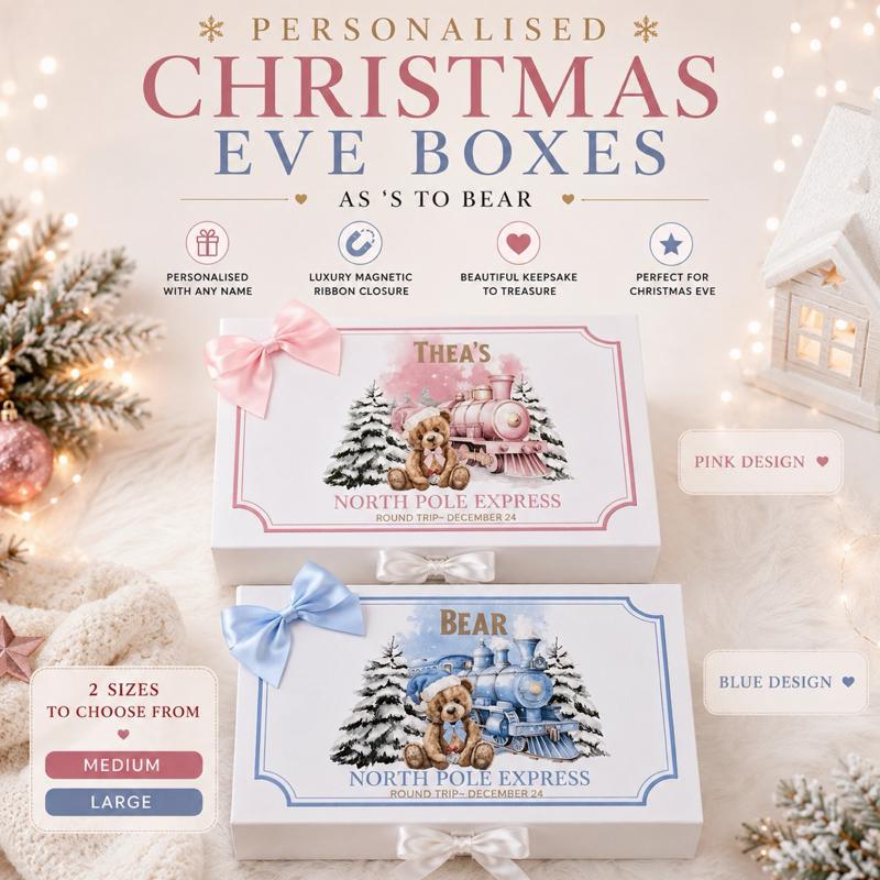 Personalised Bear Christmas Eve Luxury Magnetic Ribbon Gift box