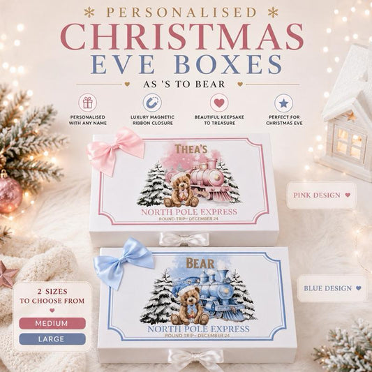 Personalised Bear Christmas Eve Luxury Magnetic Ribbon Gift box
