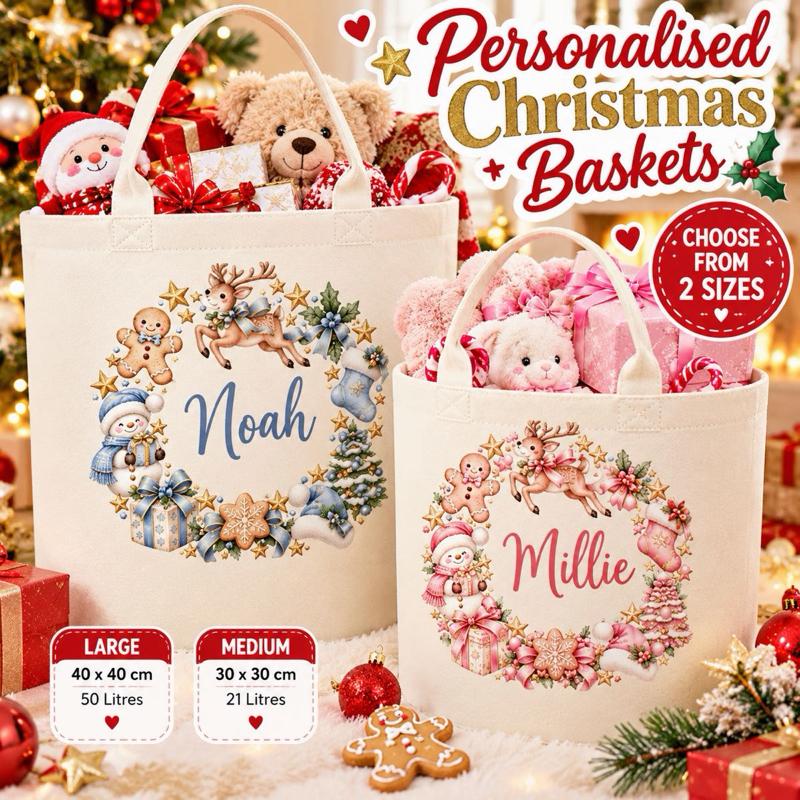 Personalised Wreath Christmas Baskets - choose from 4 designs - medium and large - Me And You You And Me Co 