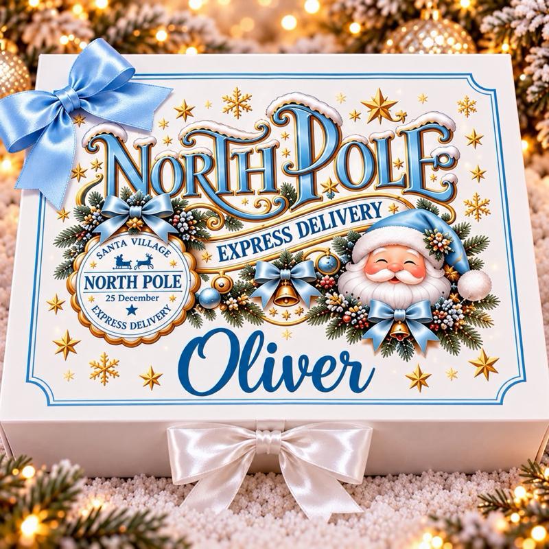 Personalised Christmas North Pole Santa Luxury Magnetic Ribbon Gift box - medium and large sizes - 4 designs to choose from - Me And You You And Me Co 