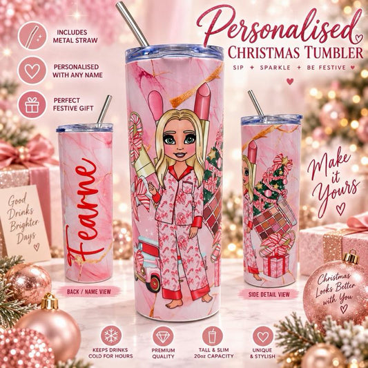 Christmas Make Up Girl 20oz Tumbler - Choose skin tone, hair and eye colour