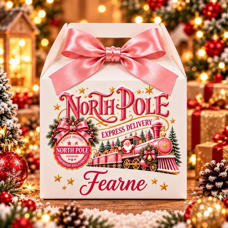 Personalised Christmas North Pole Snow Treat Box - choose from pink blue green red or gold designs - Me And You You And Me Co 