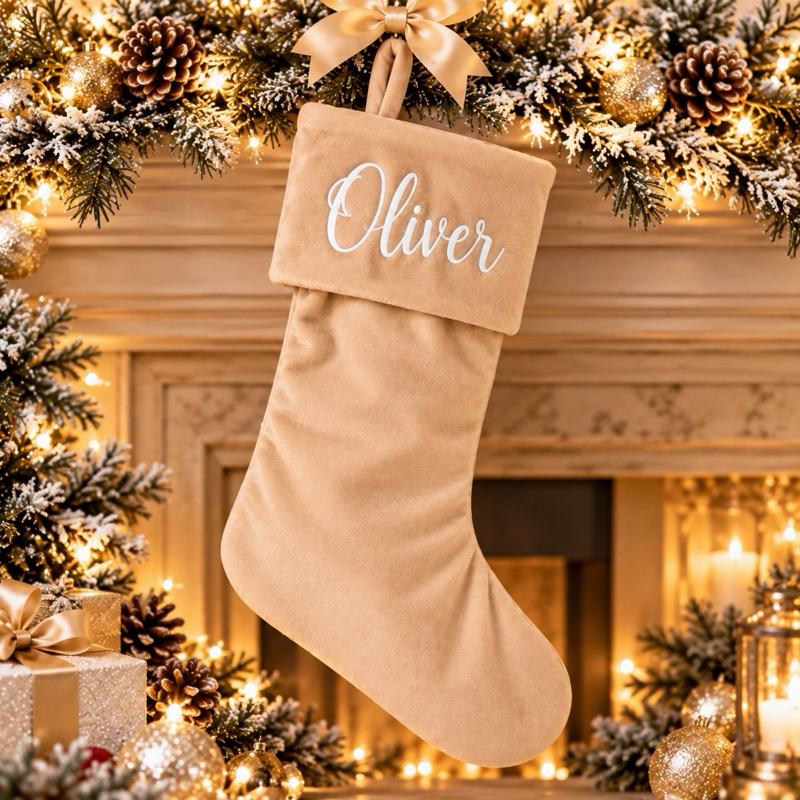 Personalised Velvet Christmas Stockings red white beige - Me And You You And Me Co 