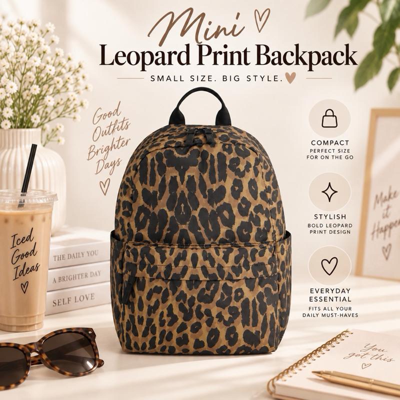 Leopard Print Mini backpack - side pockets - laptop slip pocket