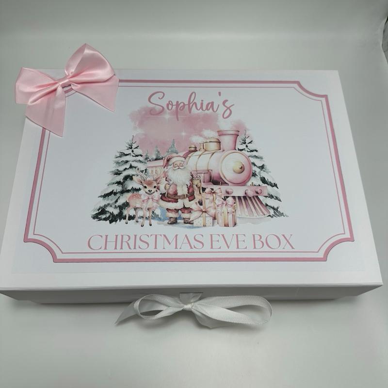 Personalised Train Christmas Eve Luxury Magnetic Ribbon Gift box
