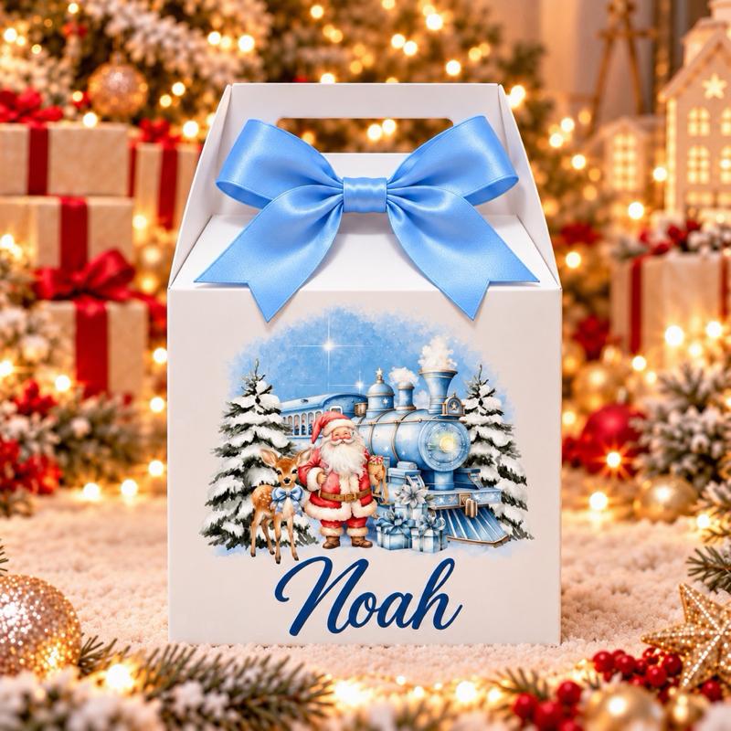 Personalised Christmas Santa and Train Treat Box - choose from pink, red or blue - Me And You You And Me Co 