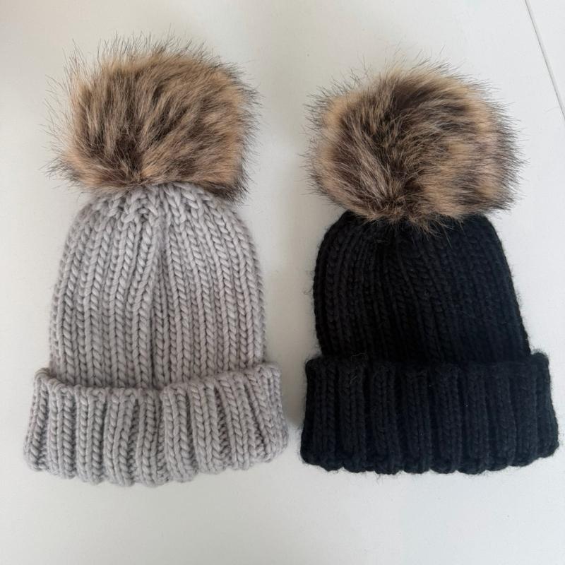 Cozy Knit Beanie for Kids with Fluffy Pom Pom and Velvet Bow in Grey Pink and Red Stretchy Fit for Newborns to 12 Months