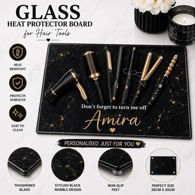 Glass Heat Protector Board for Hair Straighteners and Make Up - Durable Material and Sleek Design - Haircare  Haircare