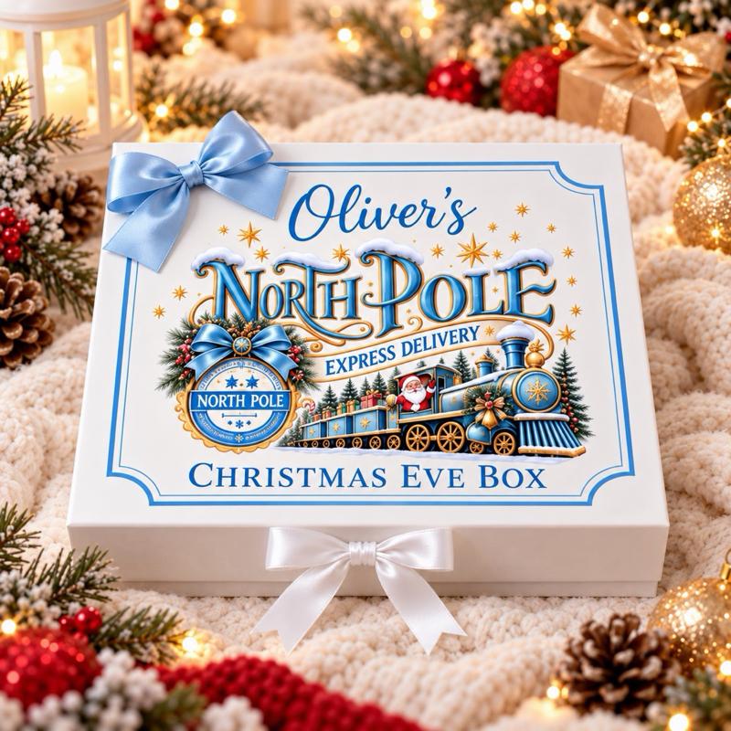 Personalised Christmas North Pole Snow Luxury Magnetic Ribbon Gift box - medium and large sizes - 4 designs to choose from - Me And You You And Me Co 