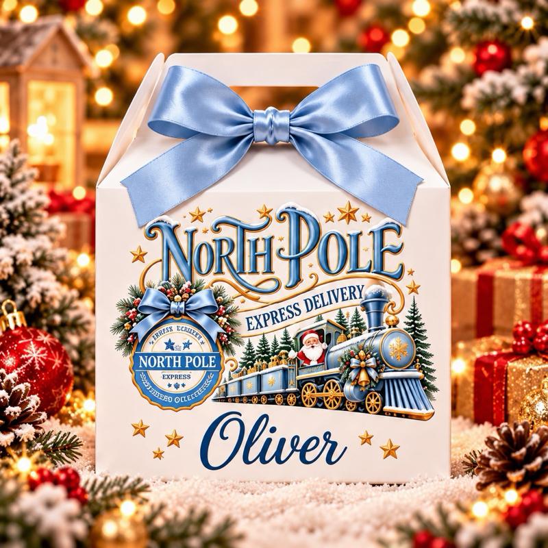 Personalised Christmas North Pole Snow Treat Box - choose from pink blue green red or gold designs - Me And You You And Me Co 