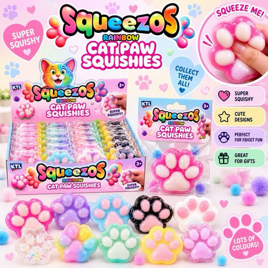Squeezos Rainbow Cat Paw With Bobbles Squish Squeeze Toy