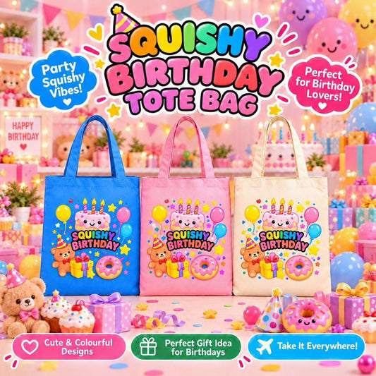 Birthday Squishy Tote Bag - Cute & Colourful with Squishy Favourites - Perfect Gift Idea for All Ages - Take It Everywhere! - Me And You You And Me Co 