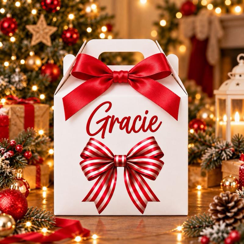 Personalised Christmas Bow Treat Box - choose from pink blue green red or gold designs - Me And You You And Me Co 