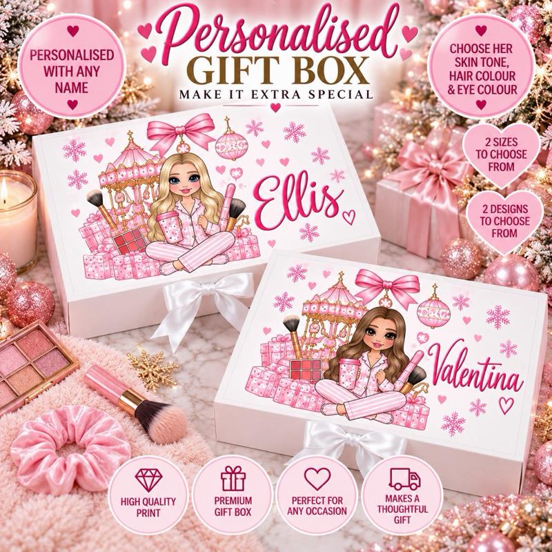 Personalised Make Up Carousel Christmas Magnetic Ribbon Gift box - medium and large sizes - Me And You You And Me Co 