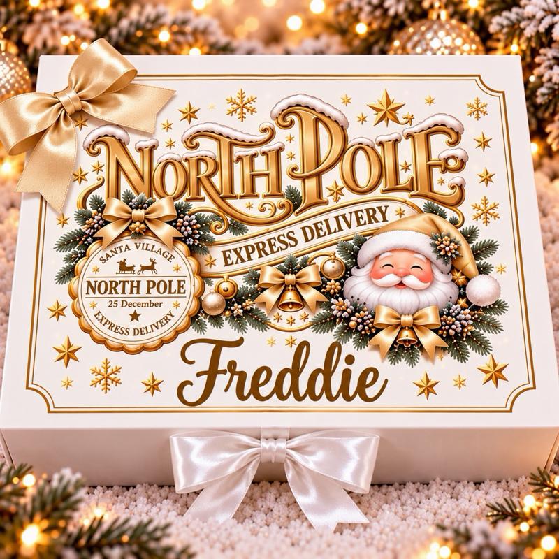 Personalised Christmas North Pole Santa Luxury Magnetic Ribbon Gift box - medium and large sizes - 4 designs to choose from - Me And You You And Me Co 