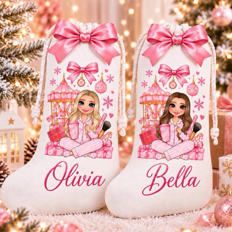 Personalised Make Up Carousel Christmas Stockings with Santa and Train - choose boy or girl design - Me And You You And Me Co 