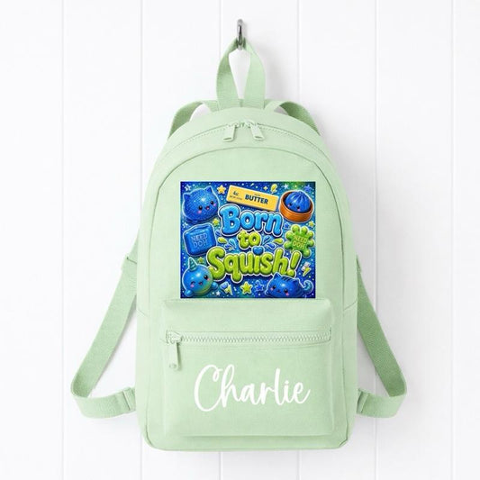 Personalised Blue Born To Squish mini backpack - various colours