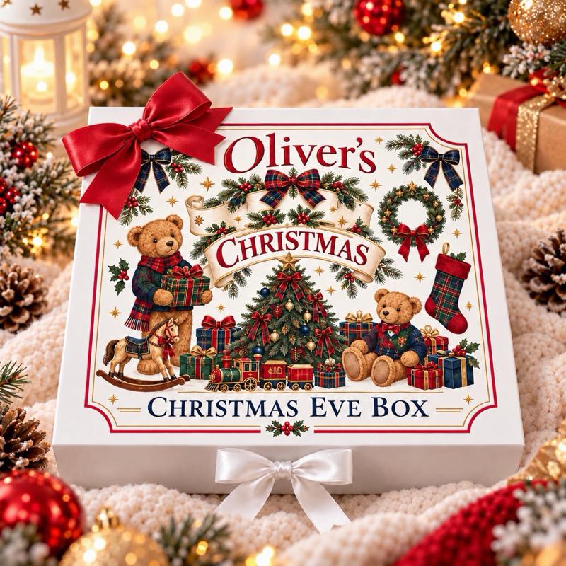 Personalised Vintage Teddy Bear Christmas Magnetic Ribbon Gift box - medium and large sizes - Me And You You And Me Co 