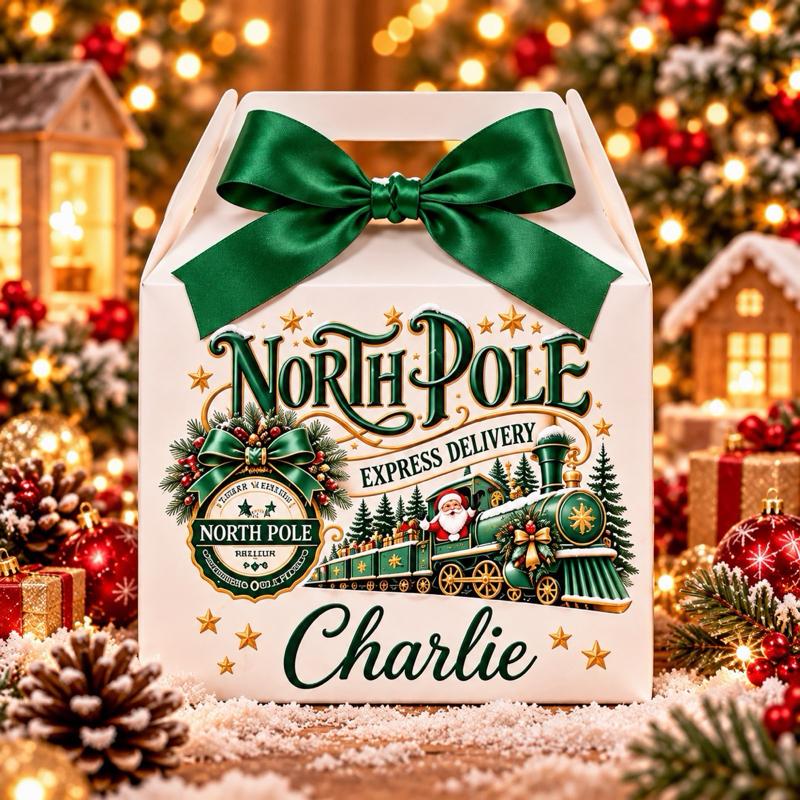 Personalised Christmas North Pole Snow Treat Box - choose from pink blue green red or gold designs - Me And You You And Me Co 