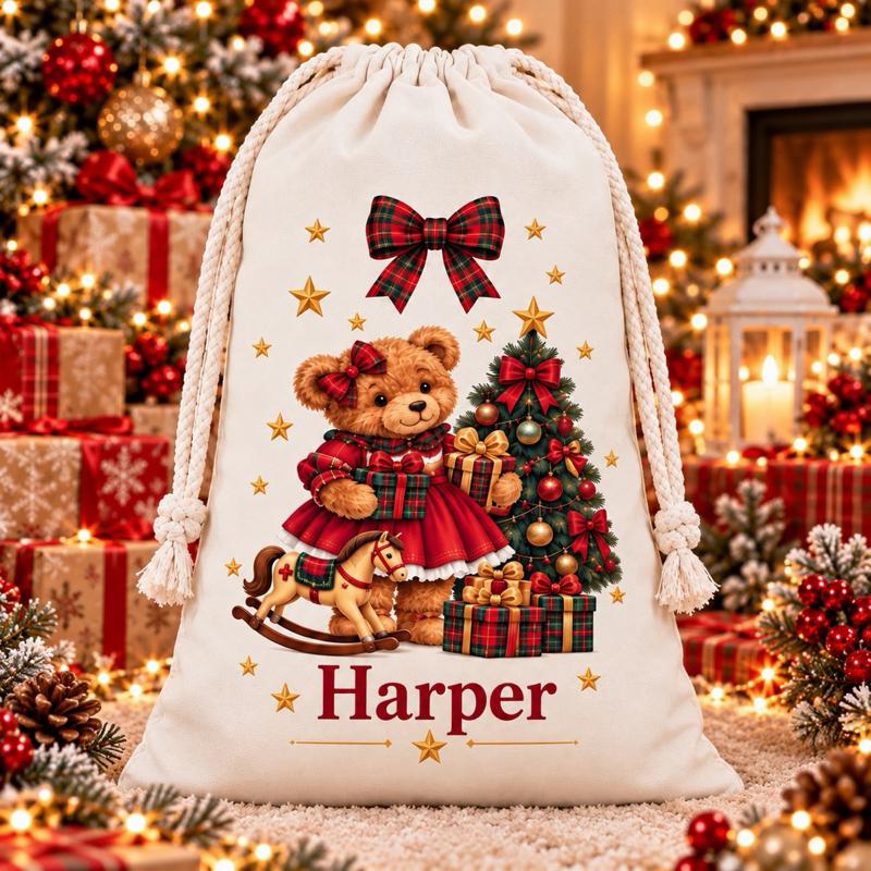 Personalised Vintage Teddy Bear Christmas Sacks 49 x 67cm Choose from 2 Designs boy or girl - Me And You You And Me Co 