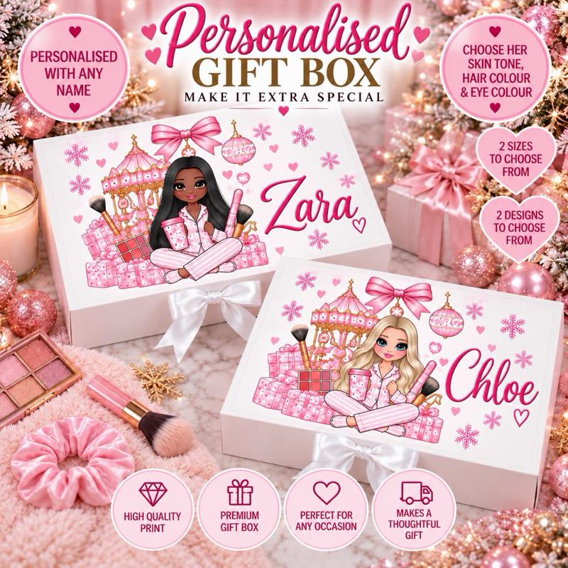 Personalised Make Up Carousel Christmas Magnetic Ribbon Gift box - medium and large sizes - Me And You You And Me Co 
