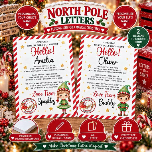 Personalised Christmas Elf on the shelf letter - choose girl elf or boy elf design - personalised child name and elf name