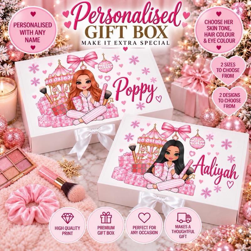 Personalised Make Up Carousel Christmas Magnetic Ribbon Gift box - medium and large sizes - Me And You You And Me Co 
