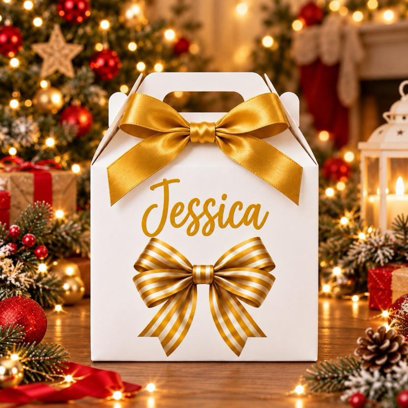 Personalised Christmas Bow Treat Box - choose from pink blue green red or gold designs - Me And You You And Me Co 
