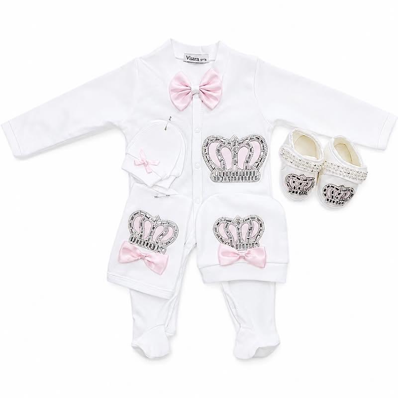 New Born Babies 5 Piece Crown Sets 0-3 Months for Baby Girl and Boy Beautiful Gift Set with Pink and Blue Outfits for Special Occasion - option to personalise - Me And You You And Me Co 