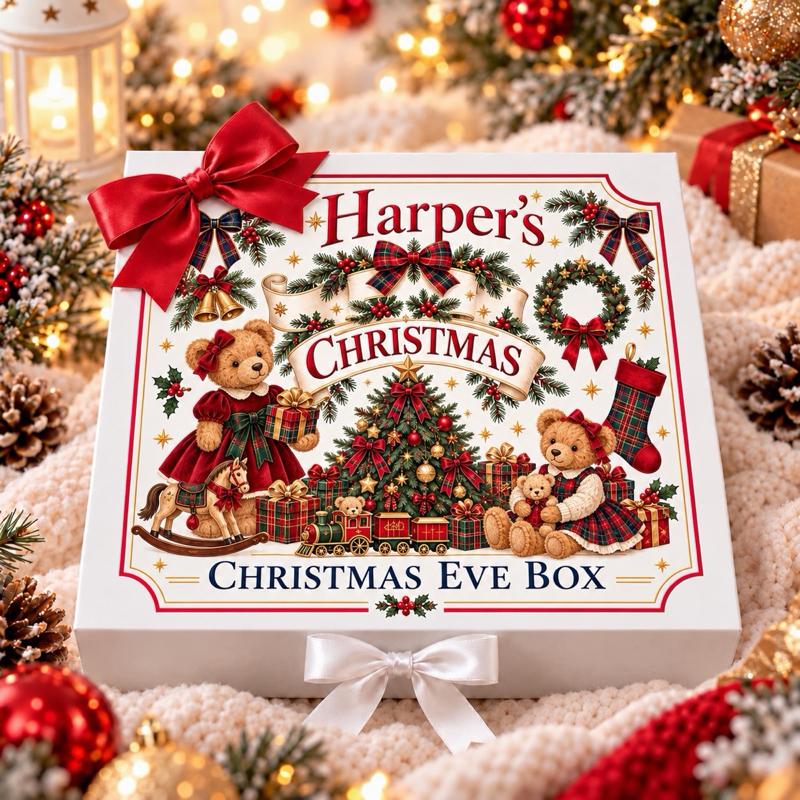 Personalised Vintage Teddy Bear Christmas Magnetic Ribbon Gift box - medium and large sizes - Me And You You And Me Co 