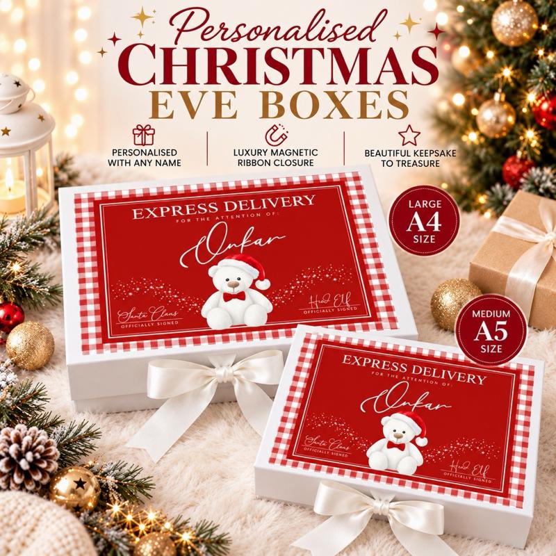 Personalised Christmas Bear Magnetic Ribbon Gift box - medium and large sizes - Me And You You And Me Co 