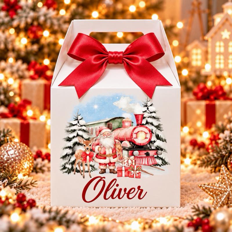 Personalised Christmas Santa and Train Treat Box - choose from pink, red or blue - Me And You You And Me Co 