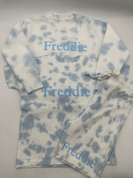 Sweatshirt T-Shirt & Shorts Set blue tie dye - Me And You You And Me Co 