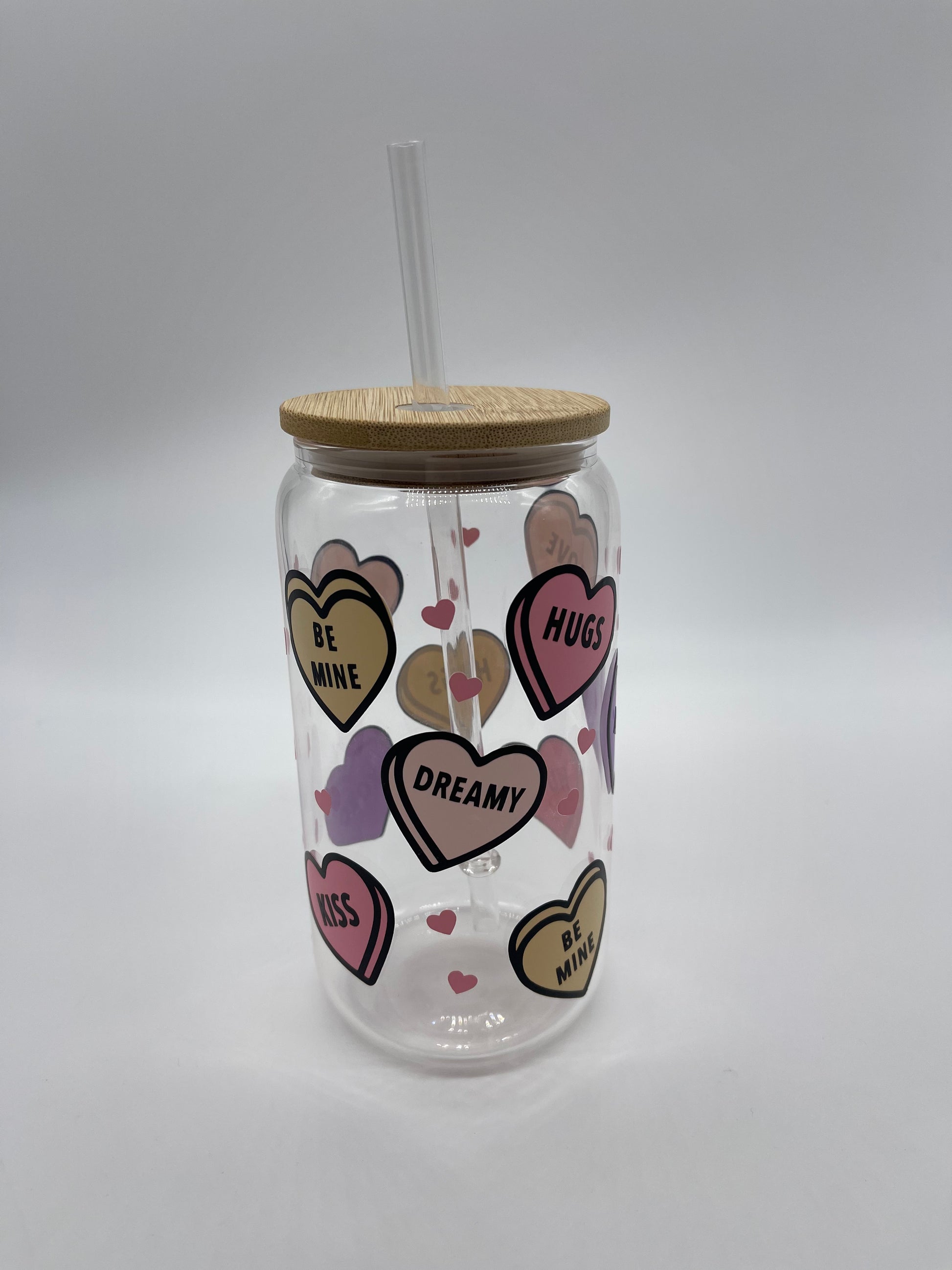 Love Hearts glass can cup - Me And You You And Me Co 